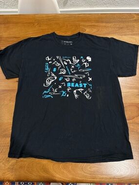 Mr. Beast T-Shirt - Black with Blue & White Print Size XL